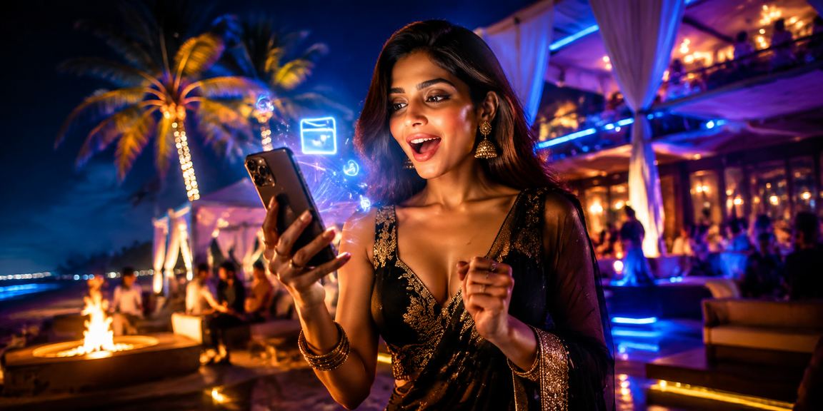 Player enjoying slots on mobile device at beach
